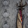 SAMPLE-Rose Damask Paper Lace Wallpaper - Grey Steel - Image 2