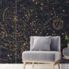 Visible Heaven wall mural by Feathr in blue colour.  Lifestyle image.|Visible Heaven wall mural by Feathr in blue colour. Full mural image.|Visible Heaven wall mural by Feathr in vintage white colour. Panel layout illustration image.